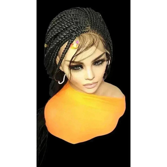 "Handcrafted 100% Full Lace Braided Wig - Jet Black, Long with Baby Hair, NWT - Picture 6 of 15